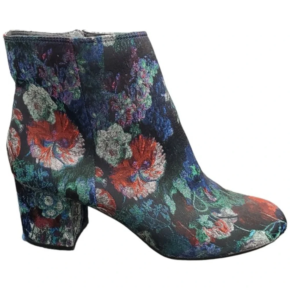 Zigi Soho Nydia Ankle Booties Boots Womens Size 9 Black Multi Floral Side Zipper